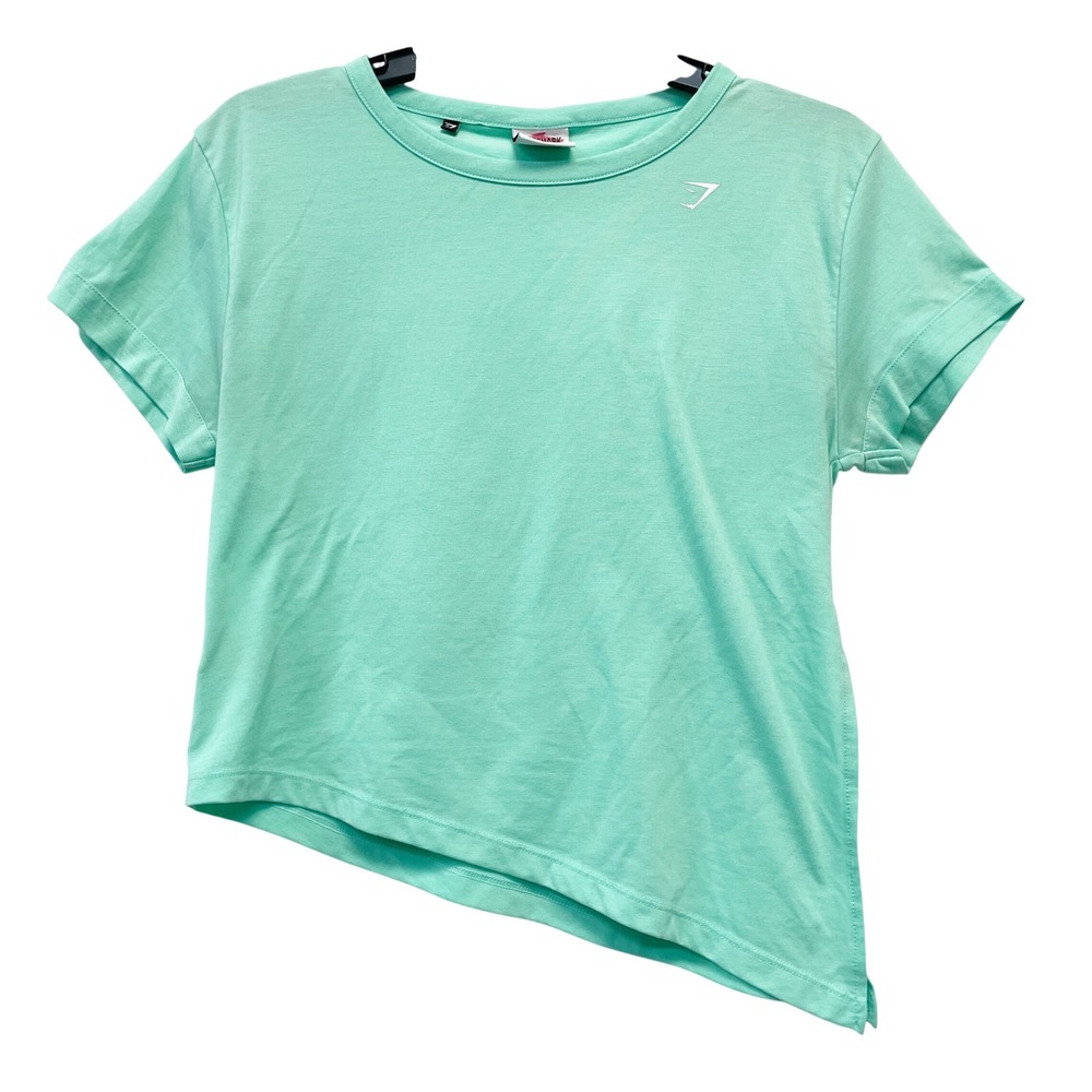 Gymshark Women's Mint Green Asymmetrical Hem Short Sleeve Workout T-Shirt Size S - Picture 1 of 5